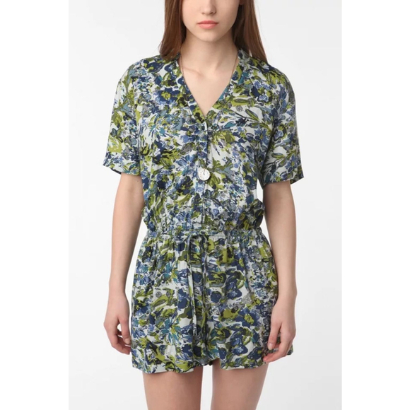 Pins & Needles Pants - Women's Anthropologie Pins & needles Blue and Green Floral Romper
